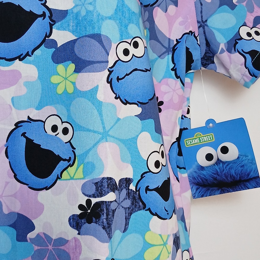 Sesame Street Cookie Monster Women S Scrub Top Cotton Floral Kidcore Y2K Medical - Picture 10 of 10